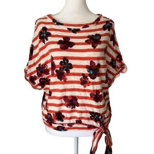 Postmark Anthropologie orange & white floral striped short sleeve top size XS